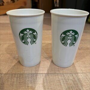 Starbucks Ceramic Coffee Mug Set Of 2 White With Green Logo 10 Fl Oz / 295 Ml